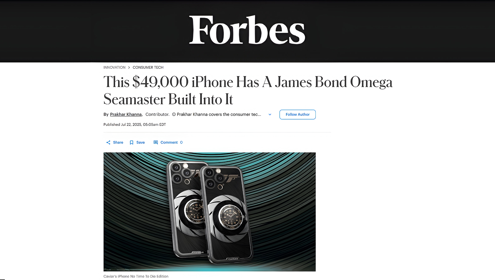 Forbes Spotlights Caviar’s Latest James Bond-Inspired Masterpiece