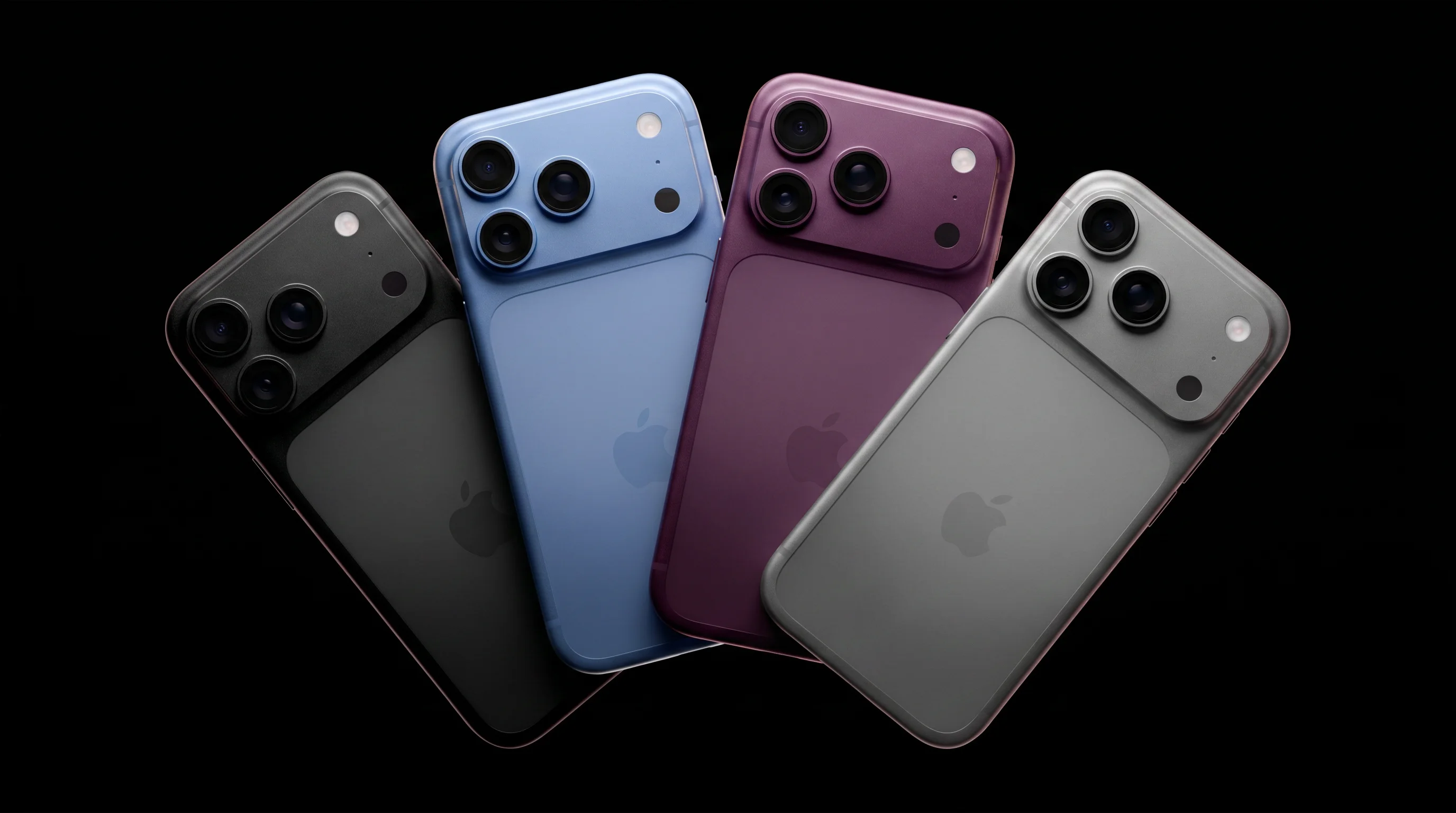 Four iPhone colors: Gray, Blue, Dark Cherry, and Silver