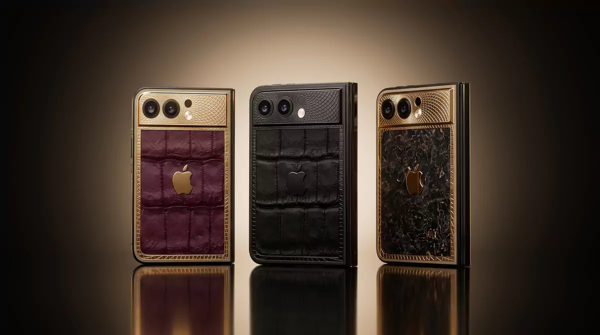 Custom iPhone Duo designs by Caviar with gold accents and textured leather