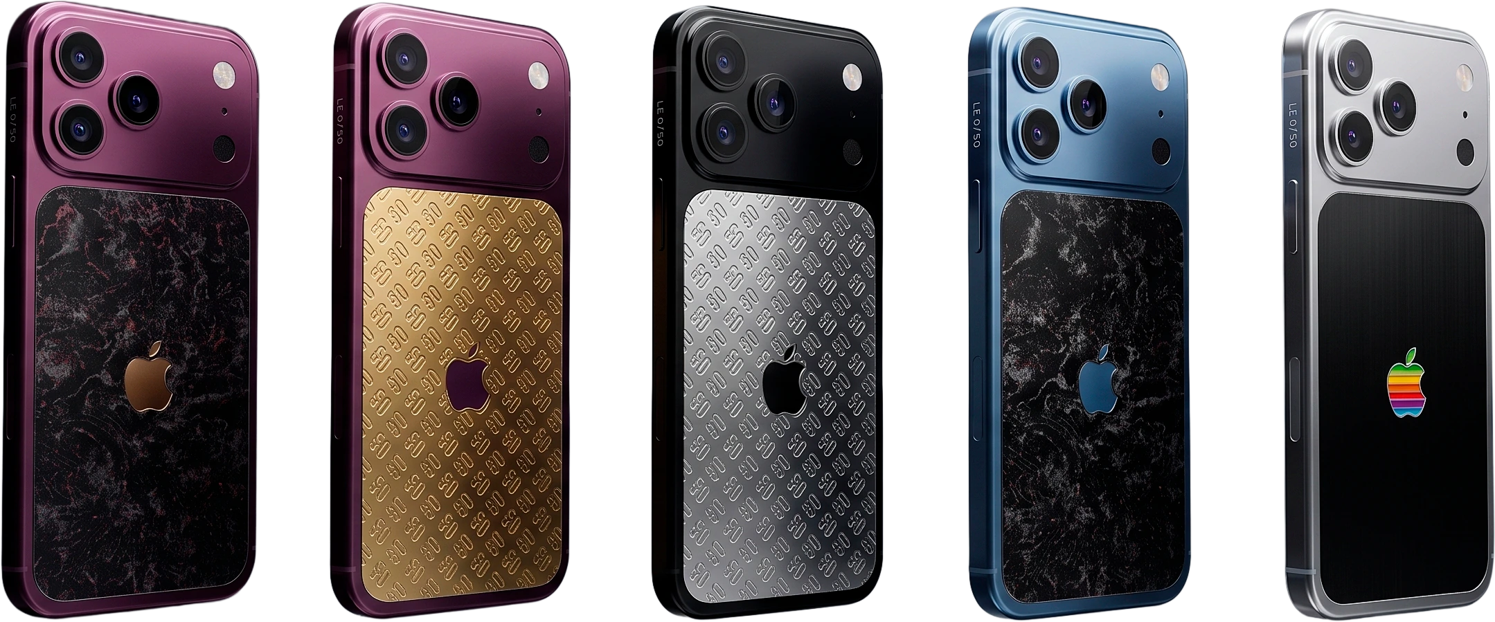 Custom iPhone 18 Pro Caviar Contrast Edition lineup — five colorways